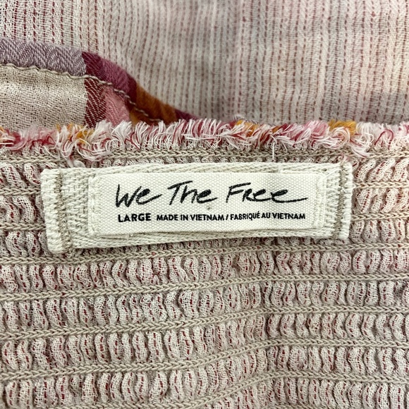 Free People | Womens Pink/Orange Plaid Ruffle Long Sleeve Smock Tie Back Top - Picture 5 of 10